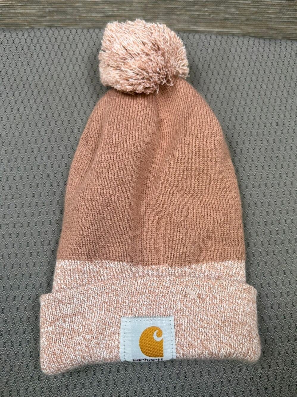 Carhartt Womens One Size Fits All Knit Pom Beanie Hat Dusty Rose 100% Acrylic